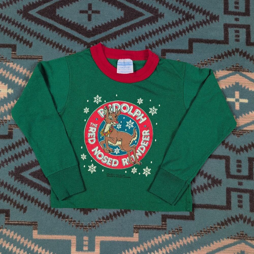 Rudolph the Red Nosed Reindeer Christmas Vintage Kids 5/6 Sweater 80's